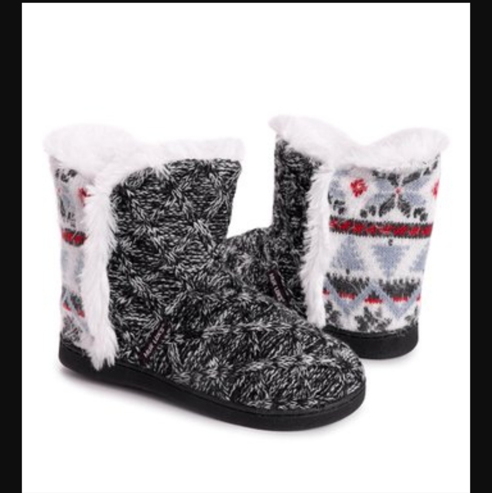 MUK Luk Ebony & Ghost Fair Isle Cheyenne Slipper Boot Large 9/10